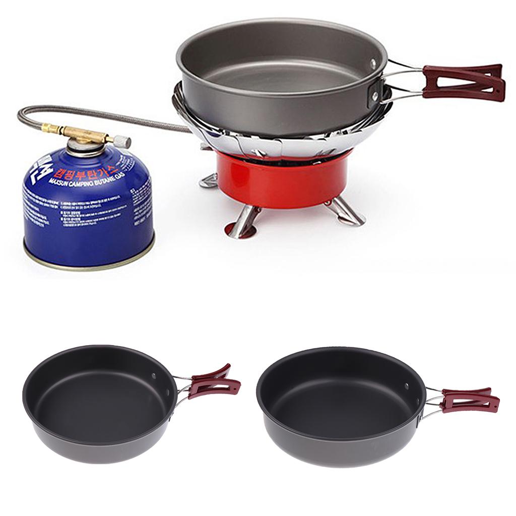 Camping Cooking Frying Pan - กระทะทอดแบบพกพาแบบไม่ติดกระทะ ด้ามจับพับได้ หม้อทำอาหารอลูมิเนียมอัลลอยด์สำหรับเดินป่า ปิกนิกกลางแจ้ง อุปกรณ์ครัว