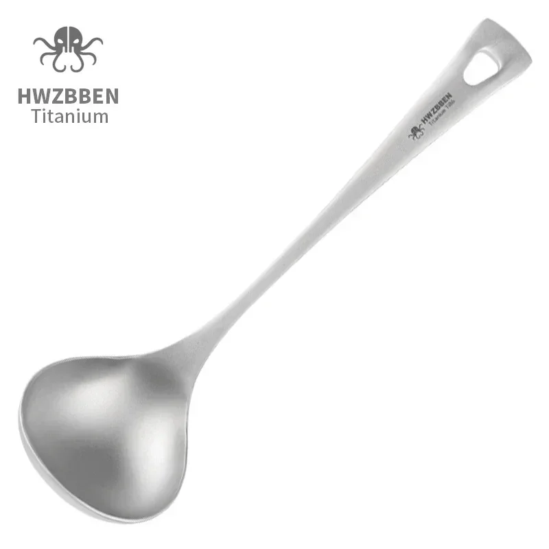 Camping Cooking Kit - ช้อนซุปไททาเนียมกลางแจ้ง hwzbben มีด้ามยาวเครื่องใช้บนโต๊ะอาหารสำหรับตั้งแคมป์ทำอาหารแบบพกพา Ti86รับประทานอาหารในครัว