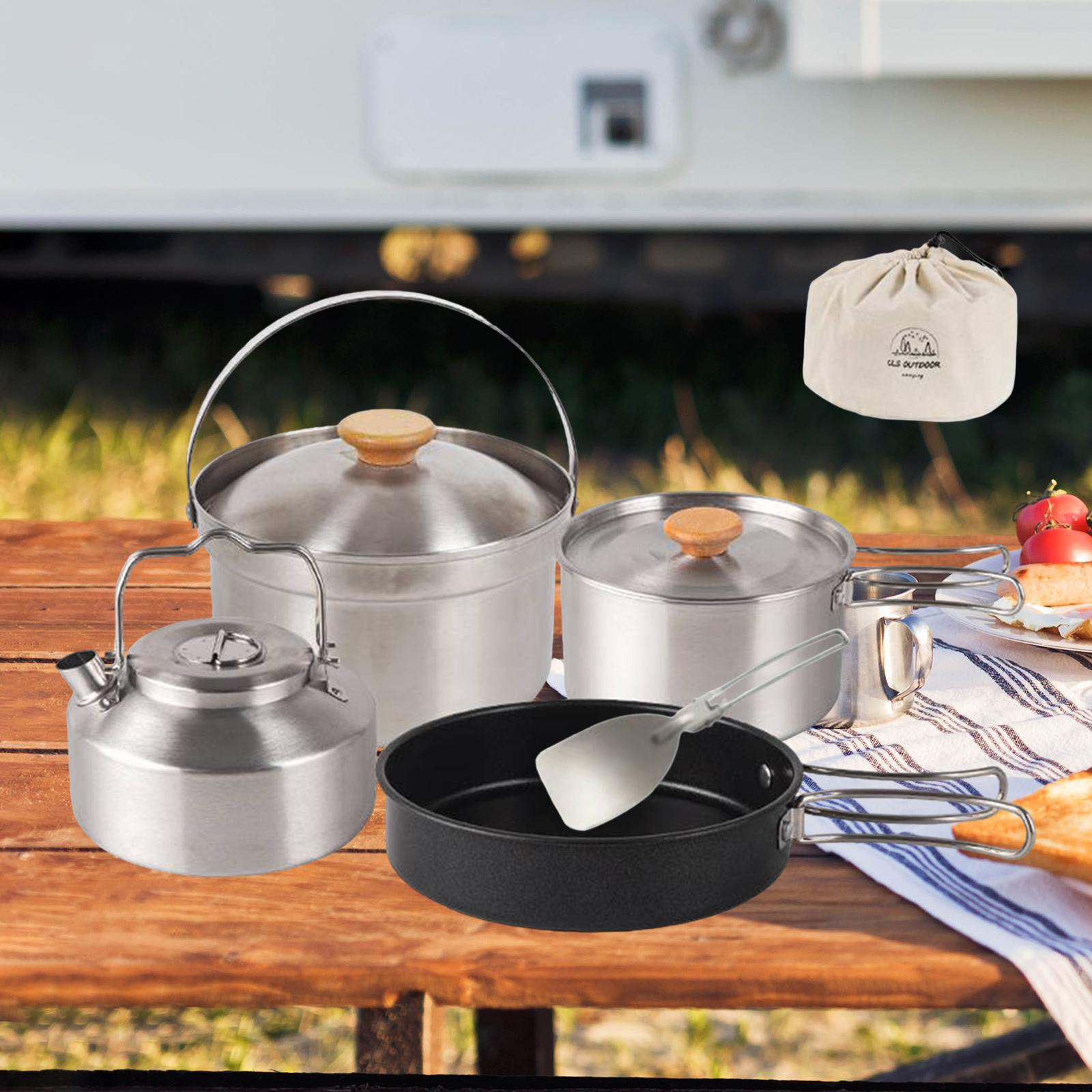 Camping Cooking Set Non Stick - ชุดเครื่องครัวสำหรับตั้งแคมป์ อุปกรณ์ทำอาหารแบบพกพา กระทะเคลือบกันติด กาต้มน้ำ กาต้มน้ำไฟฟ้า ด้ามจับพับได้