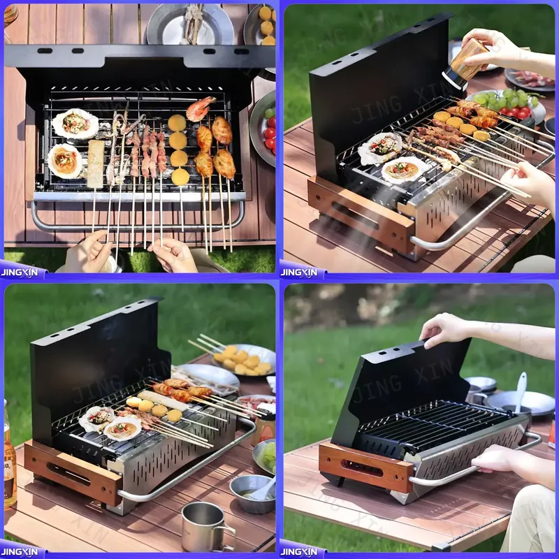 Camping Cooking Requirements - เตาย่างถ่านพับได้แบบน้ำหนักเบา ผลิตตามสั่ง ไม่ต้องประกอบ เหมาะสำหรับตั้งแคมป์ ปิกนิกกลางแจ้ง เตาปรุงอาหารแบบตั้งโต๊ะ