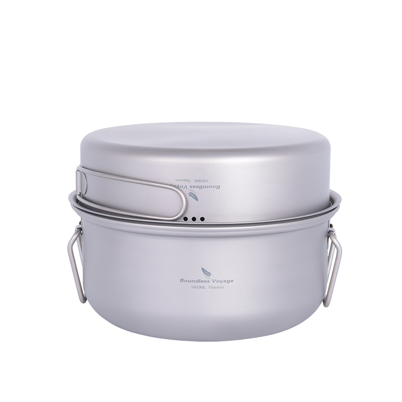 Camping Cooking Frying Pan - ชุดเครื่องครัวสำหรับตั้งแคมป์กลางแจ้ง Boundless Voyage Titanium Steamer พร้อมหม้อตุ๋น