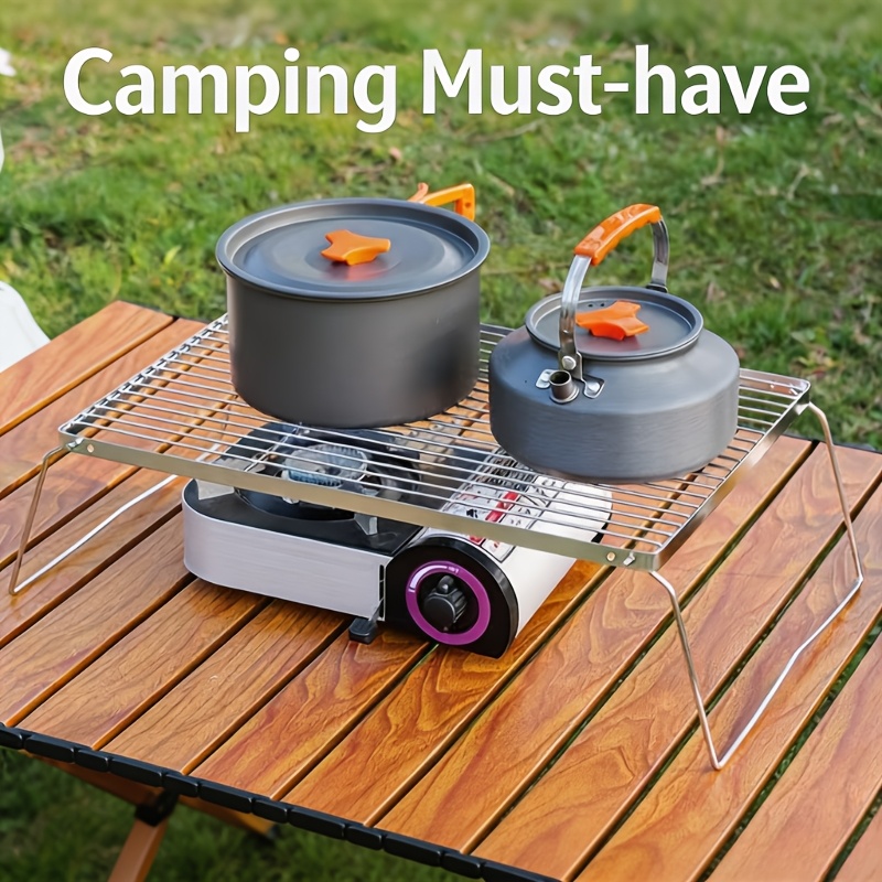 Camping Cooking Griddle - ขาตั้งเตาแคมป์แบบพับได้สแตนเลสแบบพกพา – น้ำหนักเบาสำหรับการเดินป่า แคมป์ปิ้ง บาร์บีคิว รองรับหม้อและกระทะ