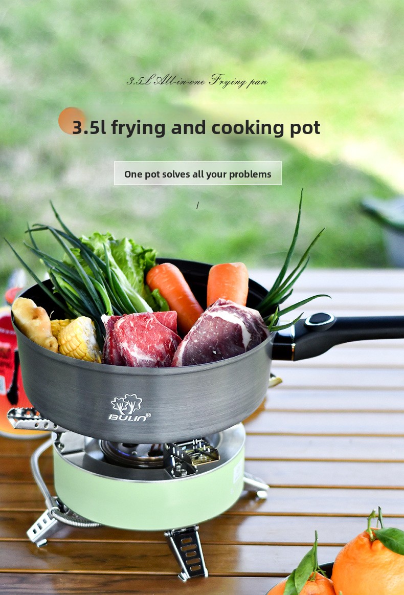 Camping Cooking Frying Pan - กระทะเคลือบกันติด 2026Bulin กระทะผัดกันติดสำหรับใช้งานกลางแจ้ง ด้ามจับถอดออกได้ หม้อหุงต้มแบบพกพา หม้อปรุงอาหาร