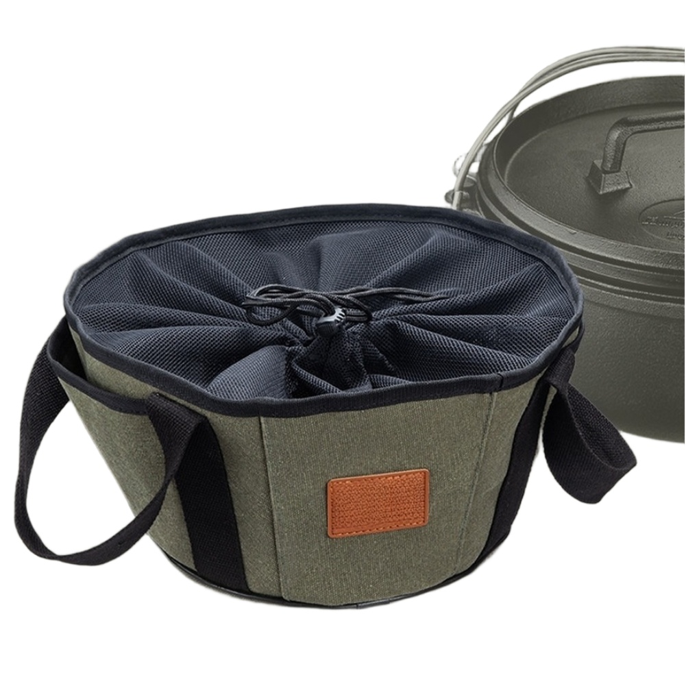 Camping Cooking Dutch Oven - กระเป๋าเก็บเตาอบดัตช์สำหรับตั้งแคมป์กลางแจ้ง กระเป๋าผ้าแคนวาสพร้อมกระเป๋าด้านข้าง อุปกรณ์ทำอาหารสำหรับแคมป์ปิ้ง