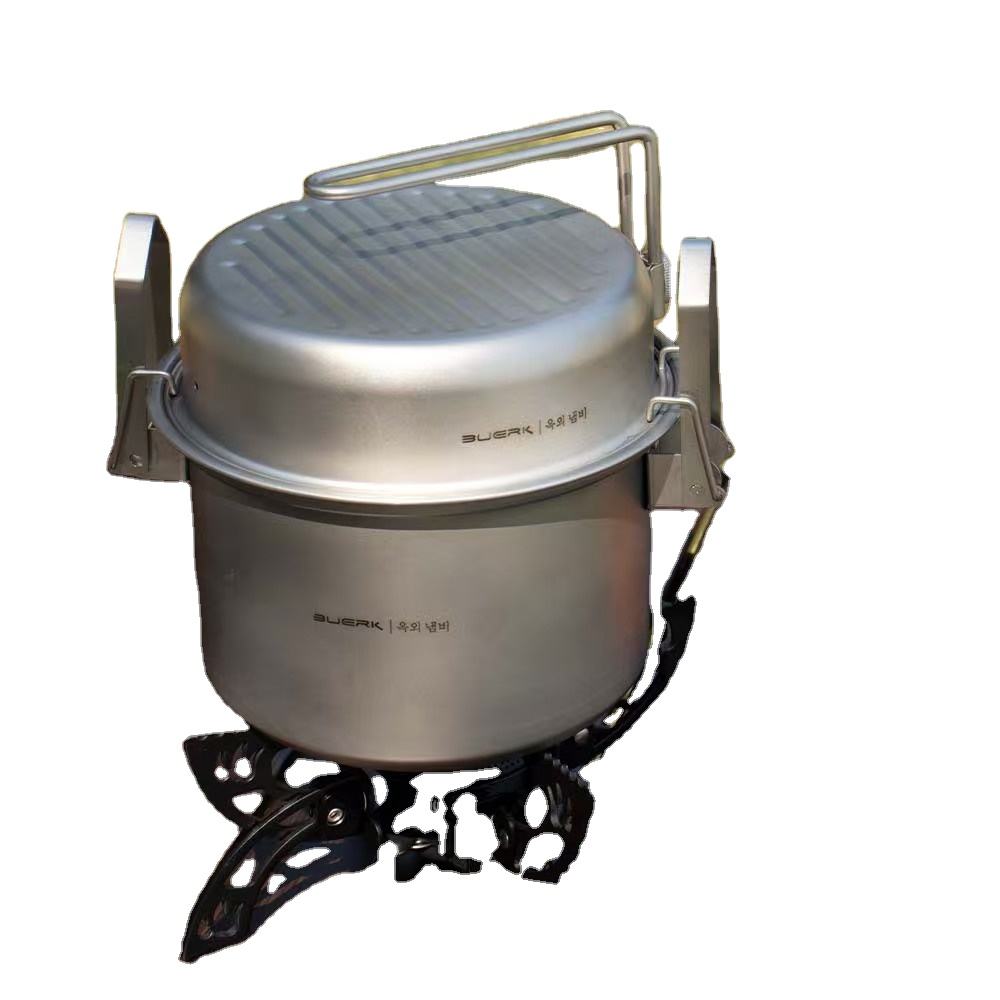 Camping Cooking Frying Pan - ชุดเครื่องครัวไมโครเพรสเชอร์สำหรับตั้งแคมป์กลางแจ้ง ทำจากไทเทเนียมอัลลอยด์ 3 ชิ้น ใช้ได้หลากหลาย ทั้งนึ่ง