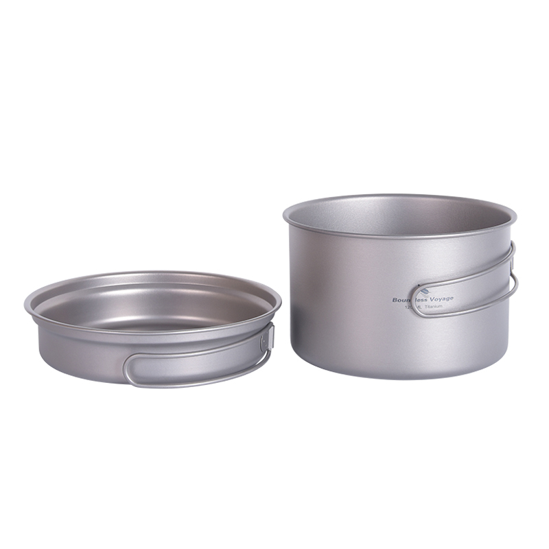 Camping Cooking Frying Pan - กระทะไทเทเนียม Boundless Voyage พร้อมด้ามจับพับได้ สำหรับชุดเครื่องครัวแบ็คแพ็ค สำหรับการเดินทางกลางแจ้ง