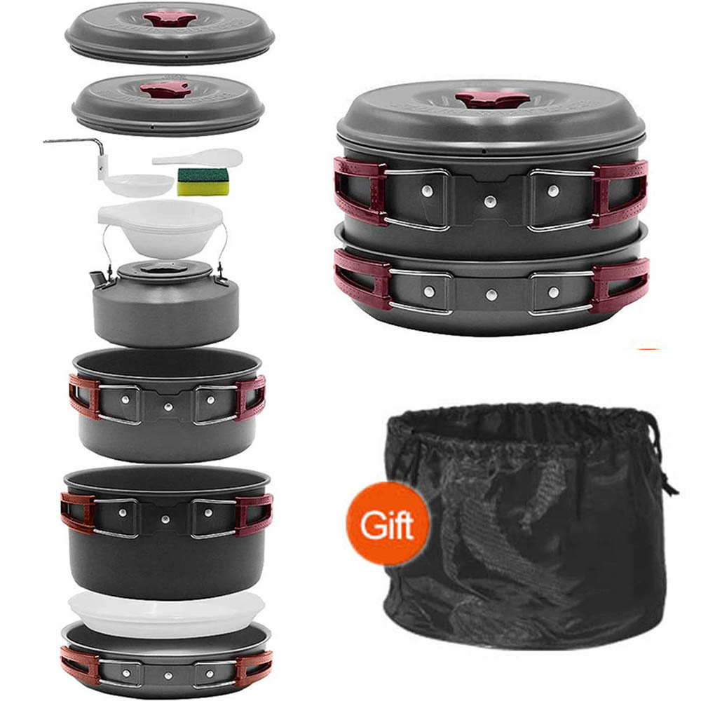 Camping Cooking Frying Pan - ชุดหม้อปิกนิกสำหรับทำอาหารกลางแจ้ง3-4คนหม้อต้มน้ำอลูมินาแบบพกพากระทะชา panci camping เนื้อบาร์บีคิว