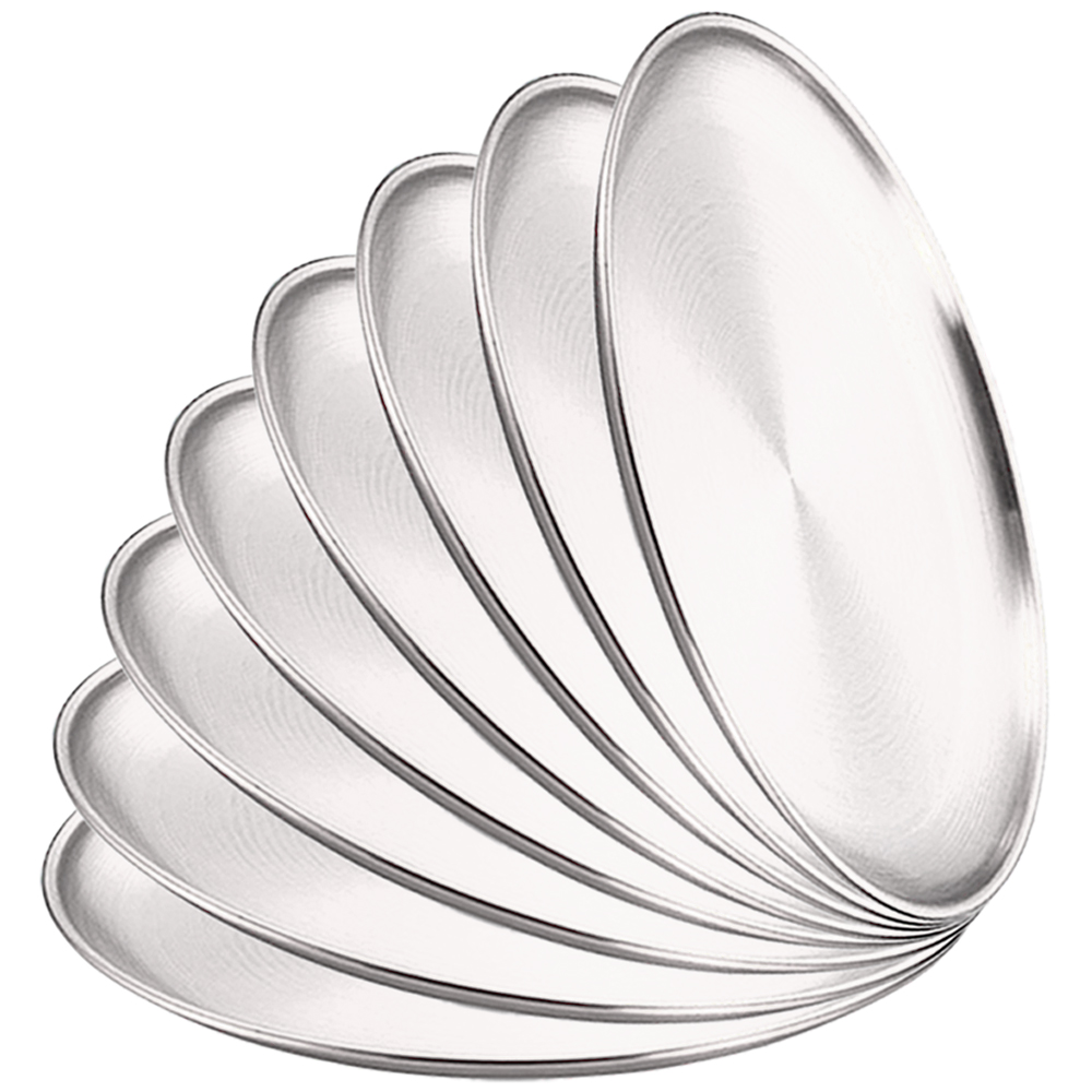 Camping Cooking Disc - 8 ชิ้นโลหะรับประทานอาหารจานสแตนเลสรอบแผ่นตื้นถาด 20/23/26 เซนติเมตรบาร์บีคิว Picnic Camping