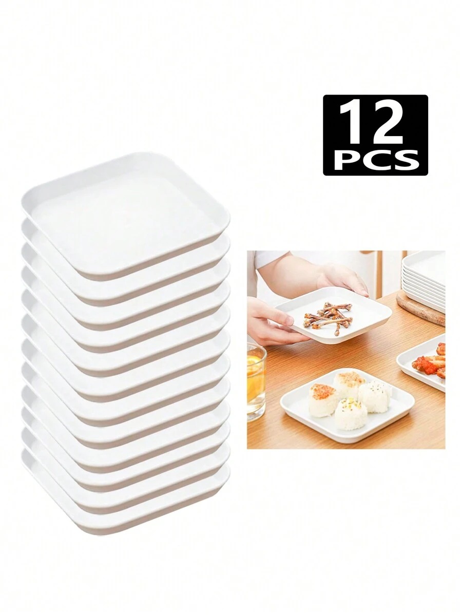 Camping Cooking Disc - 4/8/12pcs พลาสติกสีขาวแผ่นสี่เหลี่ยม Spit Bone แผ่นจานขนม reusable