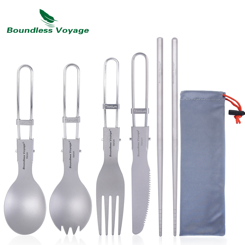 Camping Cooking Disc - Boundless Voyage Titanium Camping ช้อนส้อมพับช้อน Spork
