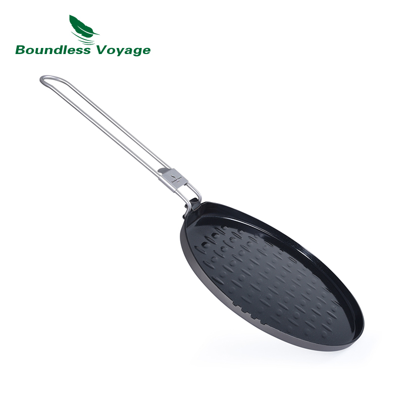 Camping Cooking Set Non Stick - Boundless Voyage Titanium Nonstick Pan กับจับพับ