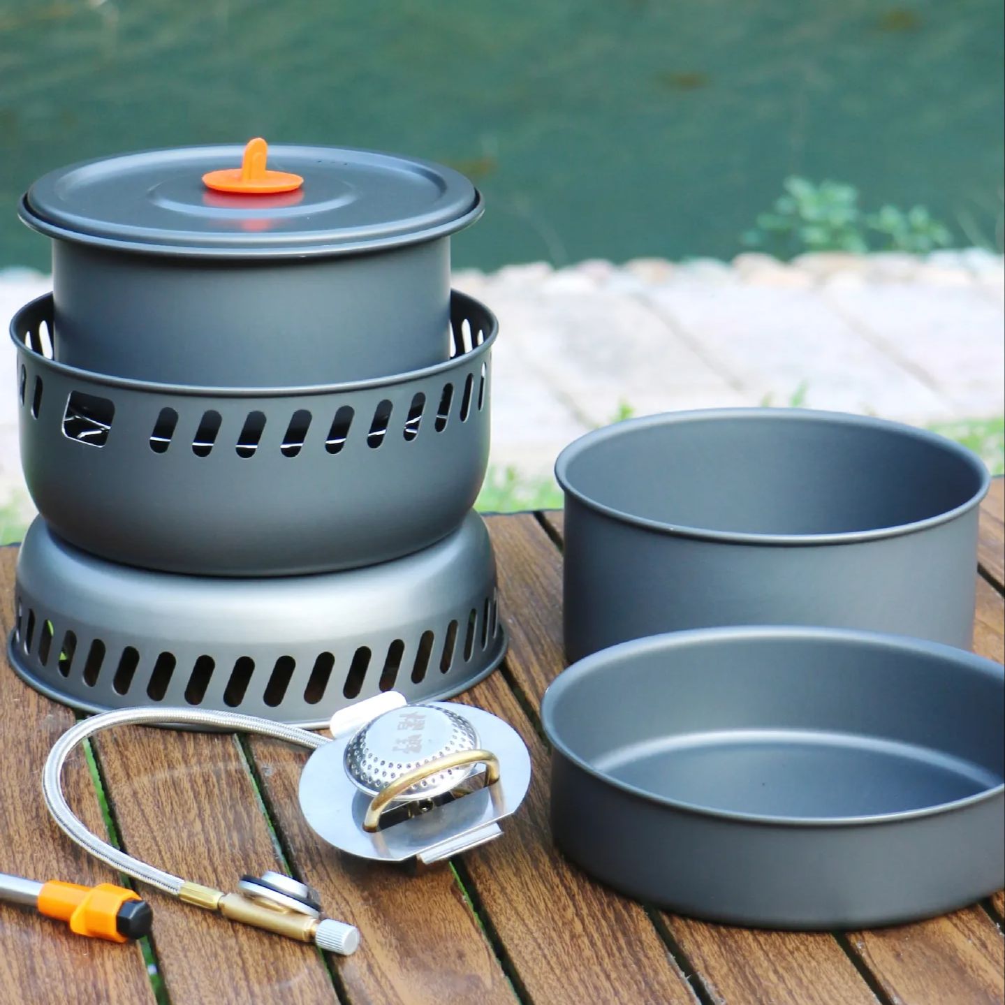 Camping Cooking Frying Pan - ชุดหม้อกระทะเตาแคมป์ปิ้งอัลลอยด์ XB-Q1 ชุดหม้อกระทะเตาสำหรับปิกนิกหลายคน