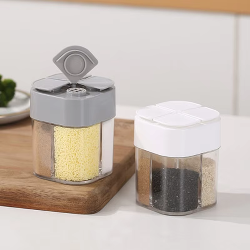 Camping Cooking Kit - ชุดภาชนะใส่เครื่องเทศพลาสติก 4 in 1 สำหรับแคมป์ปิ้ง พร้อมฝาปิดสนิท