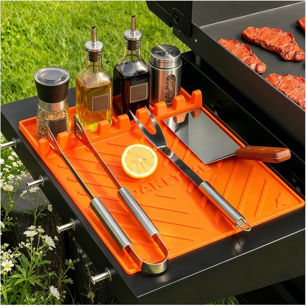 Camping Cooking Griddle - แผ่นรองย่างซิลิโคนหรืออุปกรณ์เสริมสำหรับเตาปิ้งย่าง อุปกรณ์ครัว บาร์บีคิว ของใช้จำเป็นสำหรับเคาน์เตอร์ครัว กลางแจ้ง แคมป์ปิ้ง