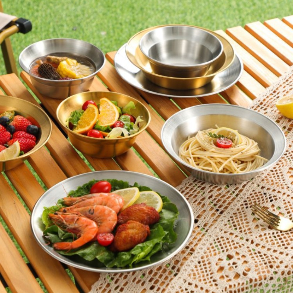 Camping Cooking Disc - ชุดช้อนส้อมสแตนเลส จานและชาม ชุดแคมป์ปิ้ง สําหรับใช้ในบ้าน | แคมป์ปิ้ง