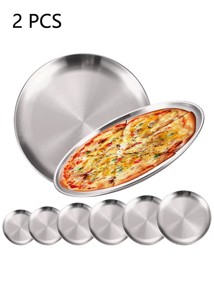 Camping Cooking Disc - ถาดสแตนเลสทรงกลมสีเงิน 2 ชิ้น ขนาด 14/17/20/23/26/30 ซม.