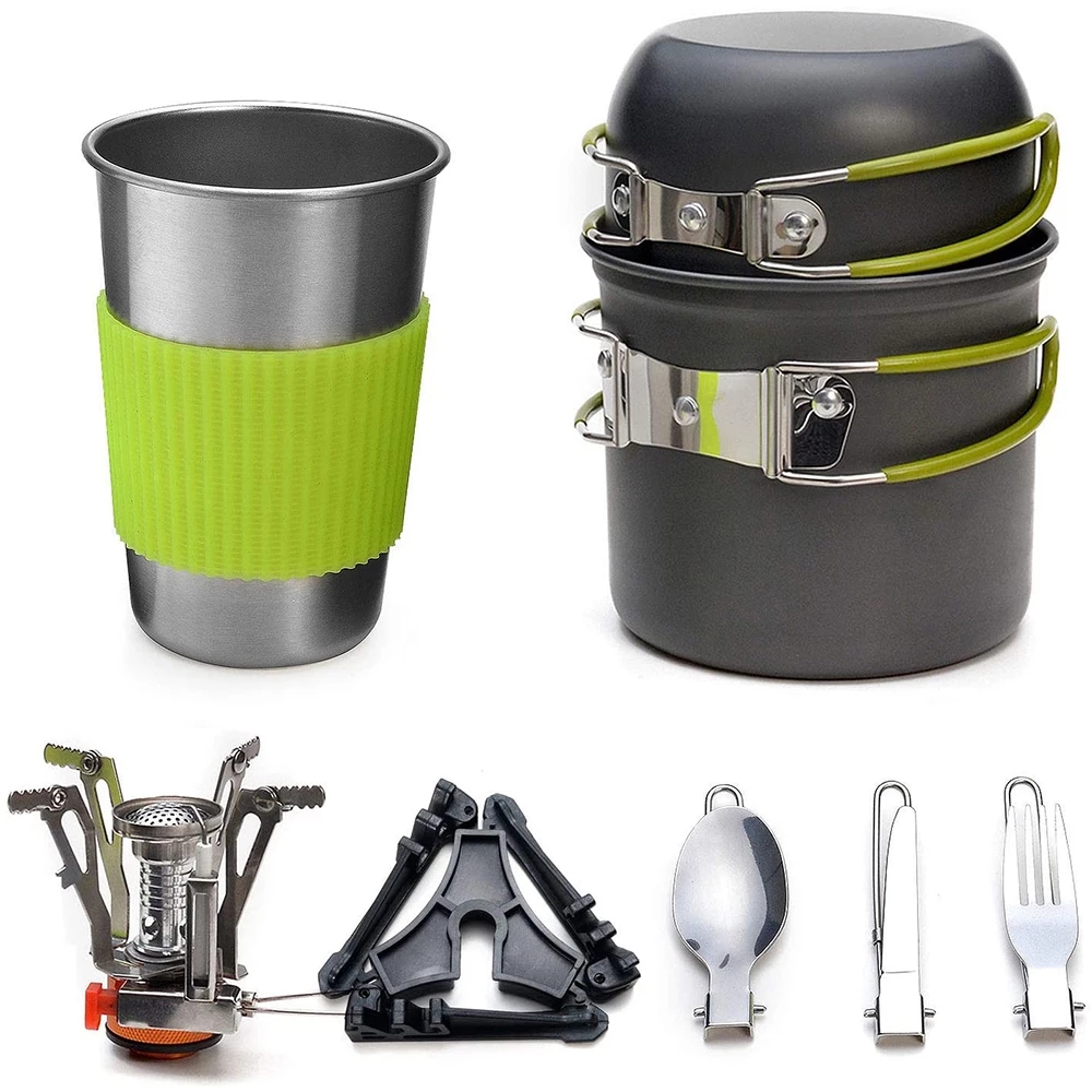 Camping Cooking Full Set - ชุดเครื่องครัวตั้งแคมป์พร้อมเตาชุดทําอาหารกลางแจ้งหม้อกลางแจ้งบนโต๊ะอาหารท่องเที่ยวห้องครัวเดินป่าปิคนิคบาร์บีคิว