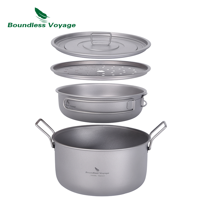 Camping Cooking Griddle - อย่างไร้ขอบเขตการเดินทางหม้ออาหารแคมป์ปิ้งหม้อไอน้ำไทเทเนียมอเนกประสงค์พร้อมฝาปิดชุดรับประทานกลางแจ้ง Ti2057C