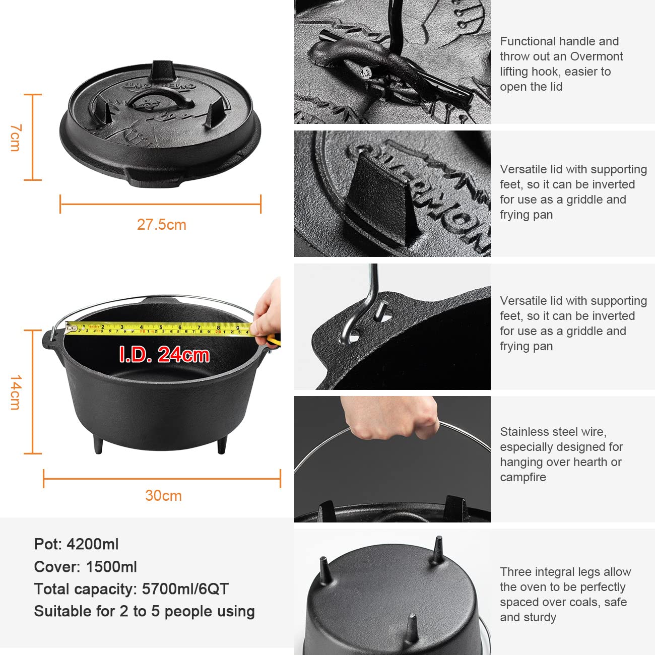 ฝาปิดหม้อเหล็กหล่อสำหรับตั้งแค - Camping Cooking Dutch Oven บทวิจารณ์และราคา