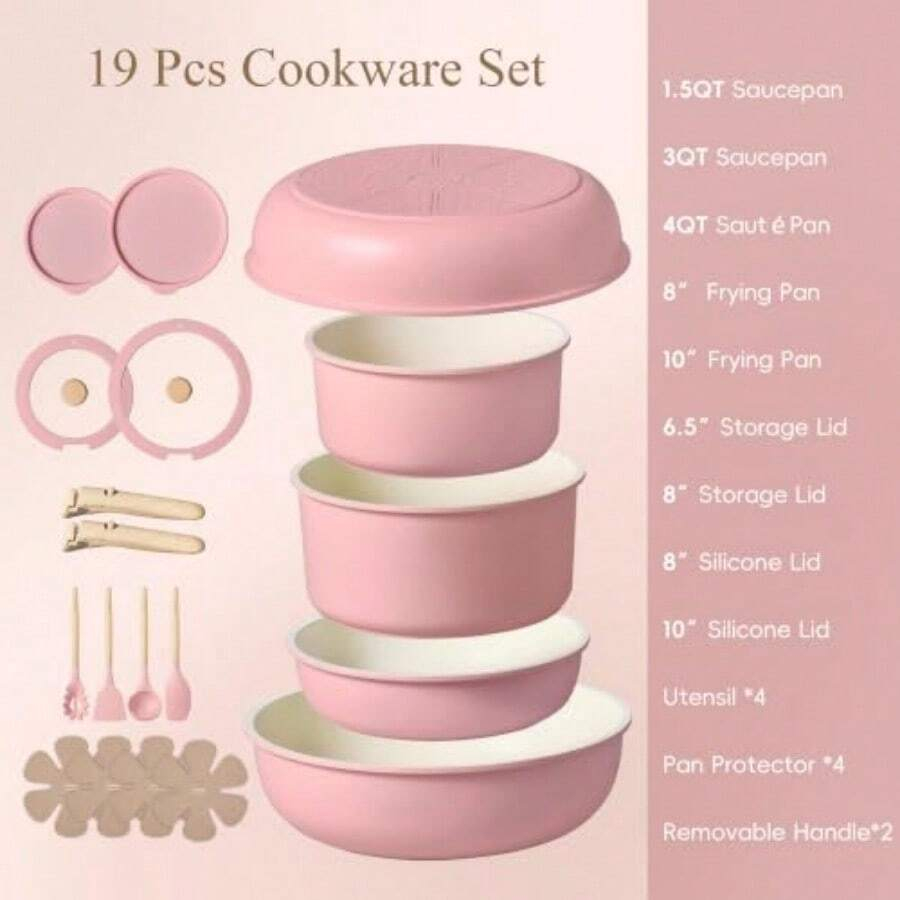 ชุดหม้อและกระทะ 19 ชิ้น แบบไม่ - Camping Cooking Set Detachable Handle บทวิจารณ์และราคา