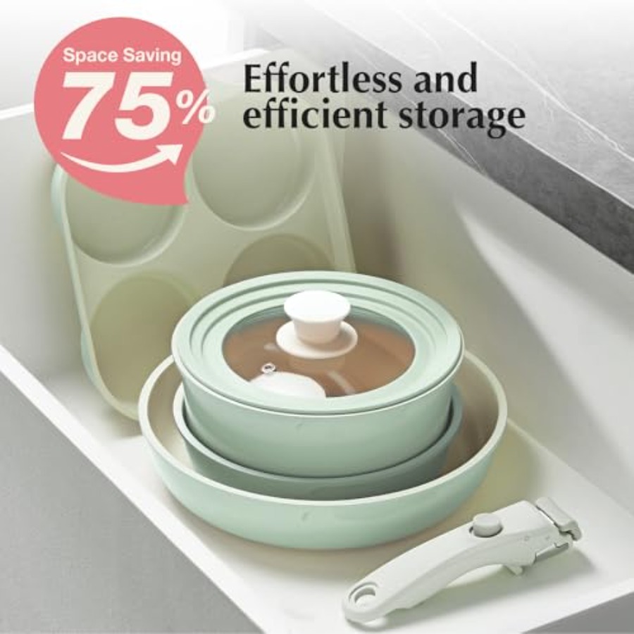 ชุดหม้อและกระทะเซรามิกเคลือบกั - Camping Cooking Set Detachable Handle บทวิจารณ์และราคา