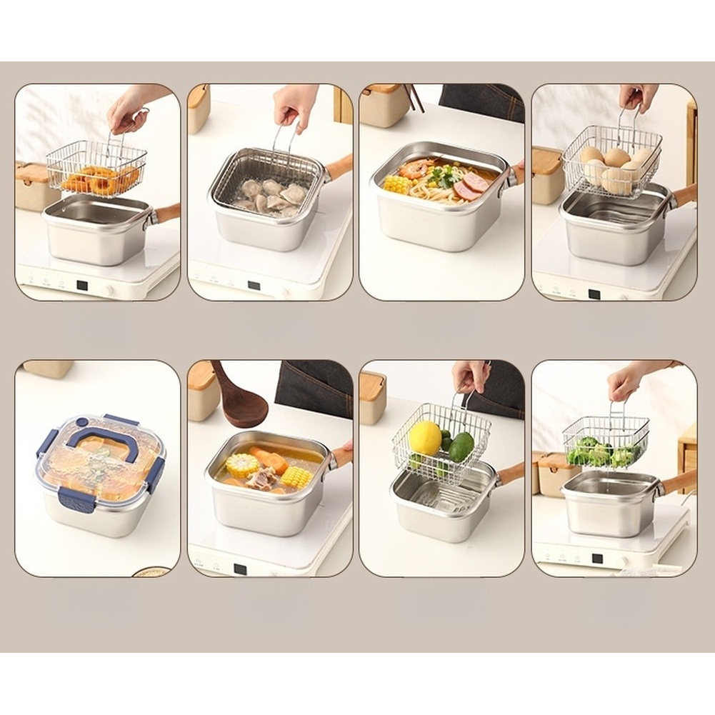 1 ชุด 316 กระทะสี่เหลี่ยมสแตนเ - Camping Cooking Set Detachable Handle บทวิจารณ์และราคา