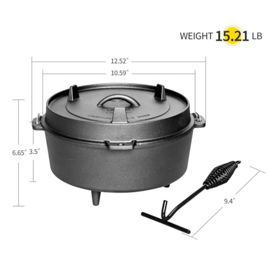 หม้อเหล็กหล่อเคลือบพร้อมฝาปิดแ - Camping Cooking Dutch Oven บทวิจารณ์และราคา