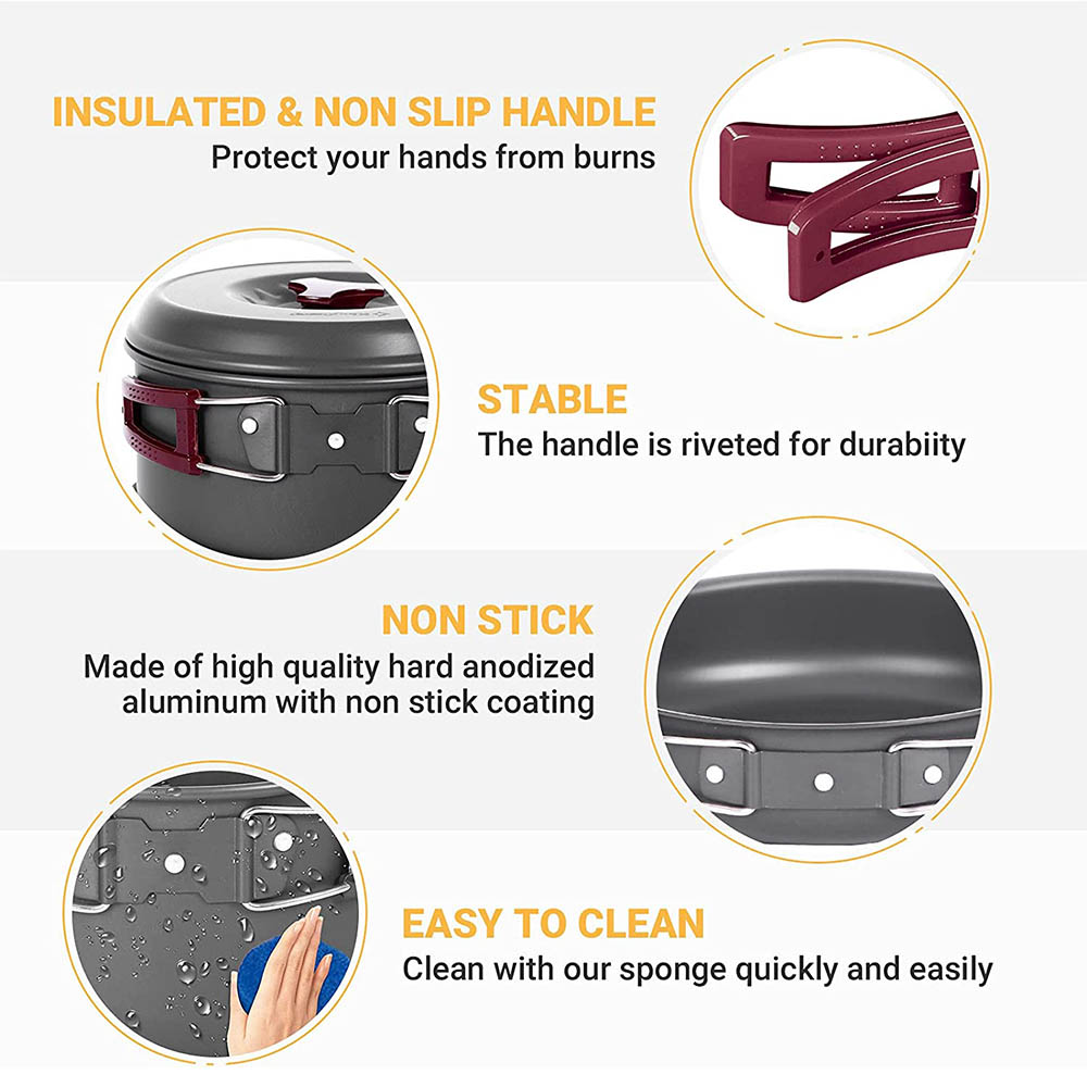 ชุดหม้อปิกนิกสำหรับทำอาหารกลาง - Camping Cooking Frying Pan บทวิจารณ์และราคา