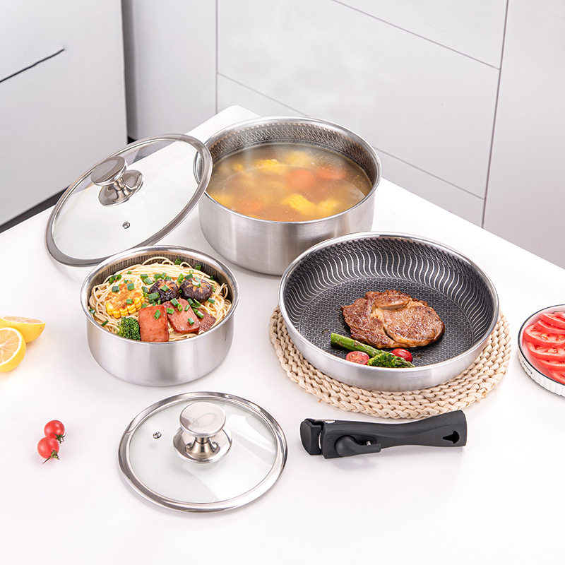 ชุดเครื่องครัวสแตนเลส 3 ชั้น 6 - Camping Cooking Set Detachable Handle บทวิจารณ์และราคา