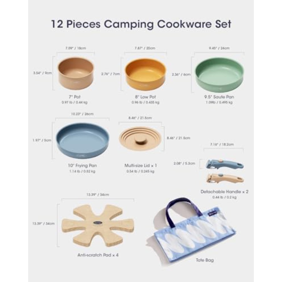 ชุดเครื่องครัวเซรามิก หม้อและก - Camping Cooking Set Detachable Handle บทวิจารณ์และราคา