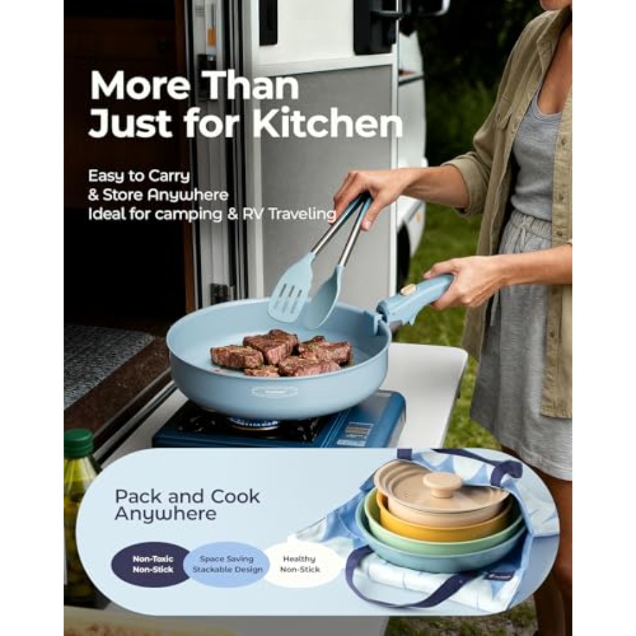 ชุดเครื่องครัวเซรามิก หม้อและก - Camping Cooking Set Detachable Handle บทวิจารณ์และราคา