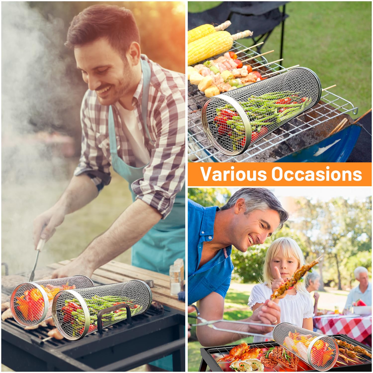 2 ชิ้น Rolling ย่างตะกร้าสําหร - Camping Cooking Set Non Stick บทวิจารณ์และราคา